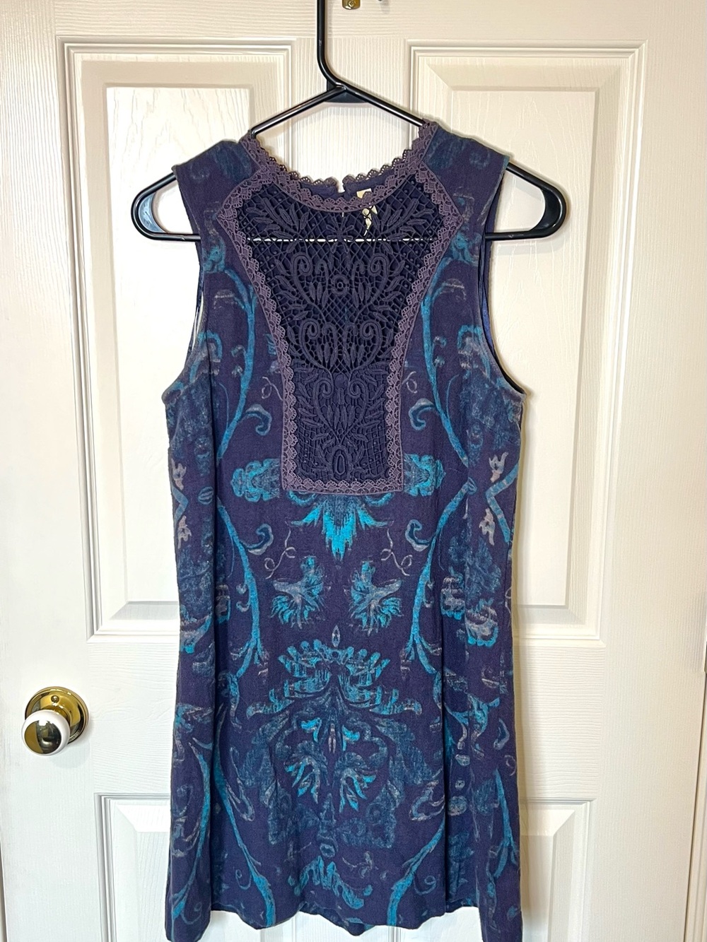 Free People Navy & Teal Sleeveless Lace-Yoke Mini Dress